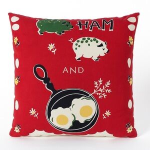 Vintage country pillow 1950s style Ham & Eggs Farm decor Pig decor Red decor
